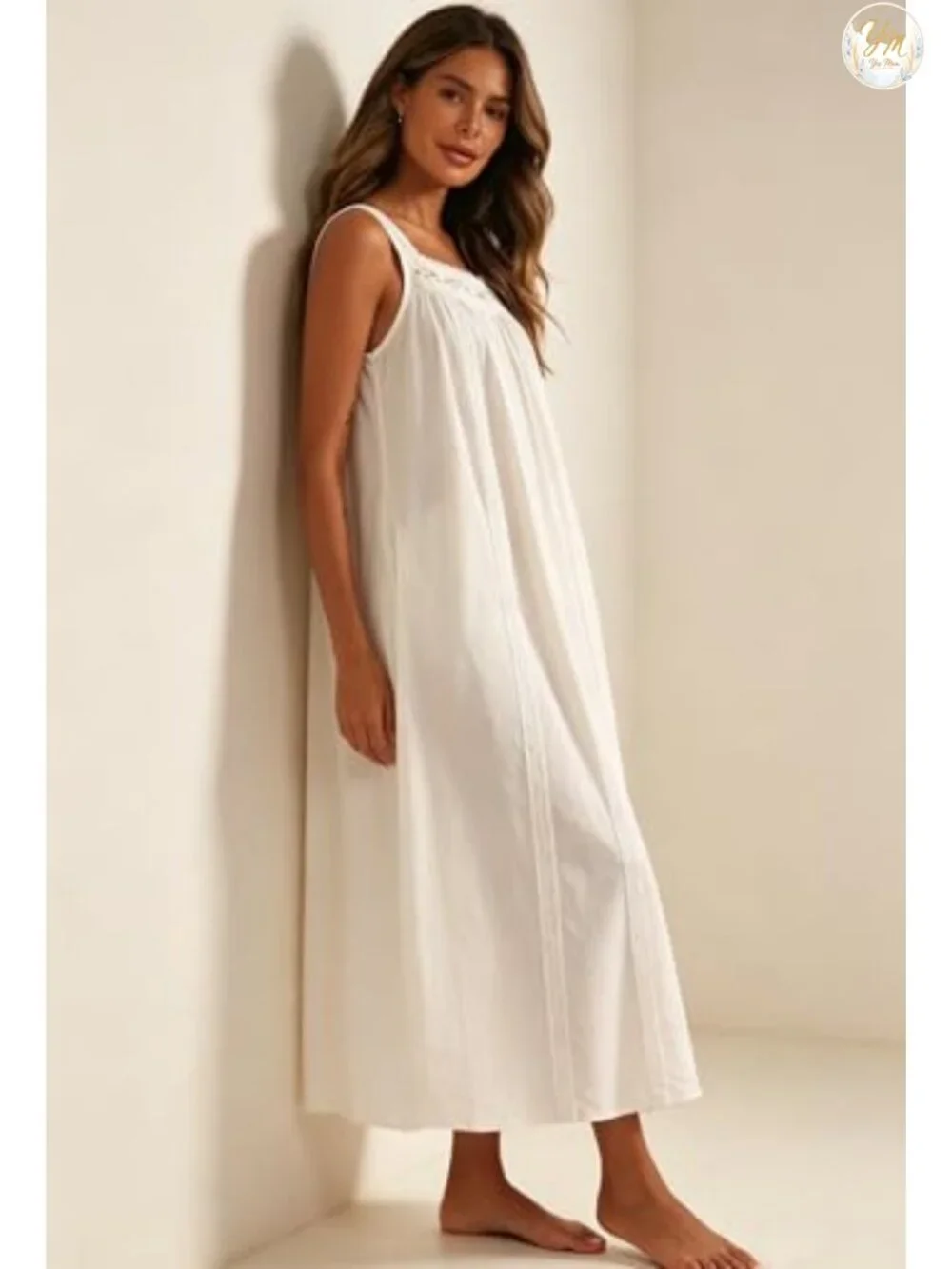 100% Cotton Sleeveless Nightgown with Pockets Embroidery